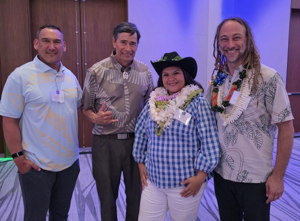 Hawai’i Community Lending Board President Billy Pieper; Kali Watson, Director of the Department of Hawaiian Home Lands (DHHL) and Chair of the Hawaiian Homes Commission, and CEO Jeff Gilbreath with honoree Chanel Josiah, Chief Operating Officer.
